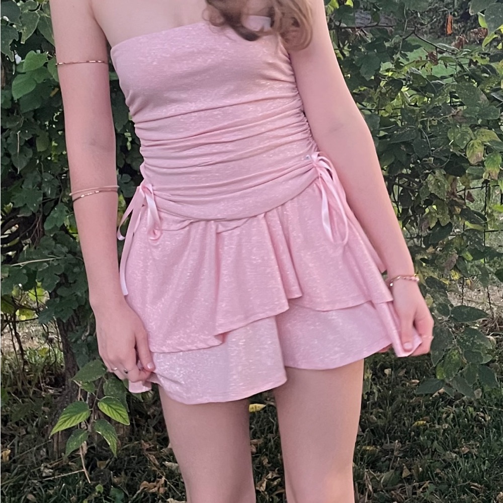 Windsor Strapless Sparkly Pink Mini Dress